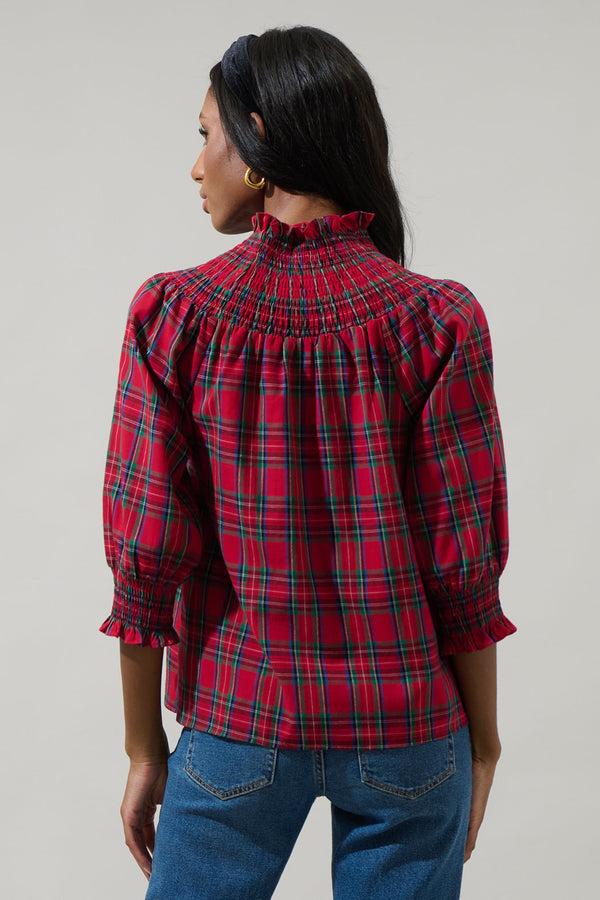 Sugarlips Jace Plaid Verity Smocked Top