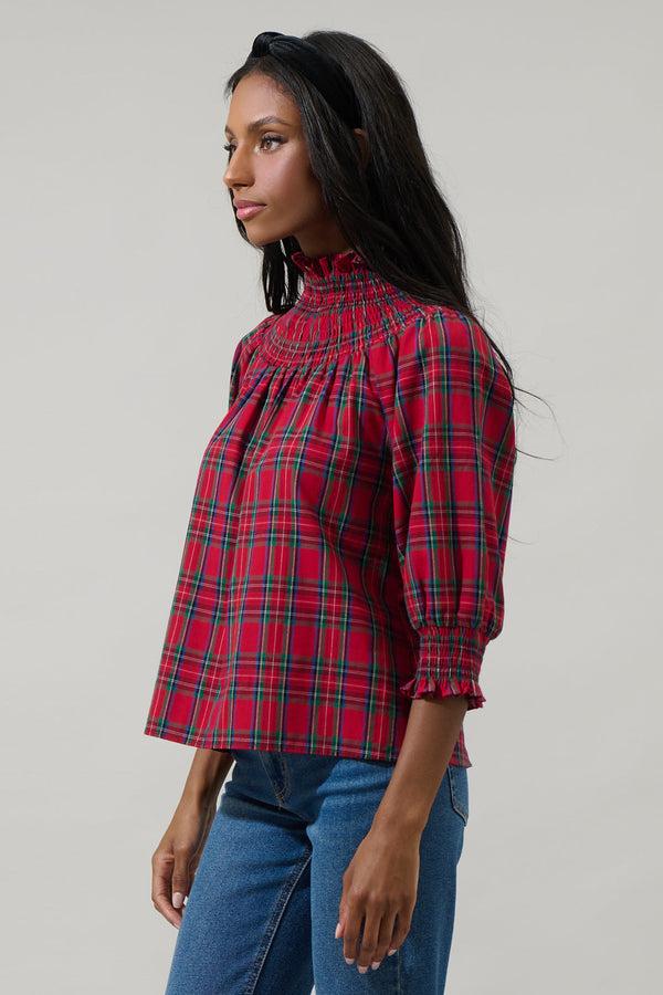 Sugarlips Jace Plaid Verity Smocked Top