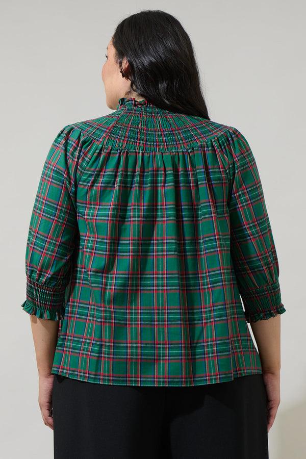 Sugarlips Jace Plaid Verity Smocked Top Curve