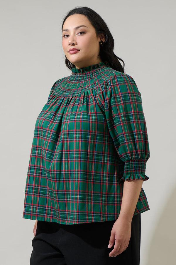 Sugarlips Jace Plaid Verity Smocked Top Curve