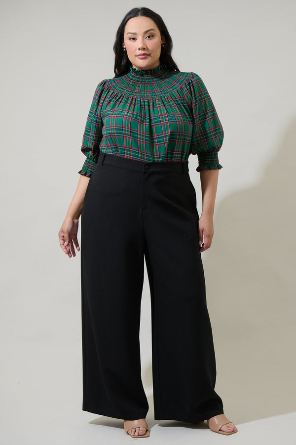 Sugarlips Jace Plaid Verity Smocked Top Curve