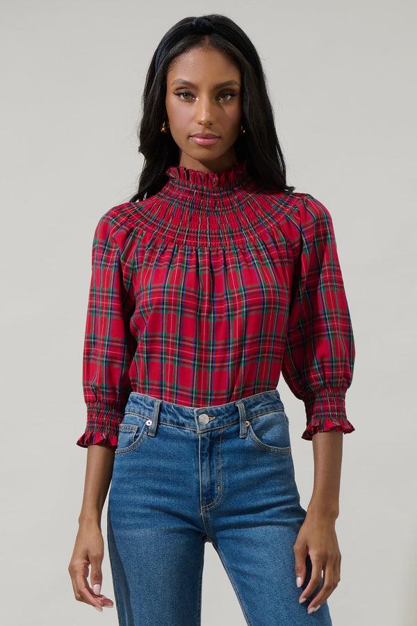 sugarlips Jace Plaid Verity Smocked Top