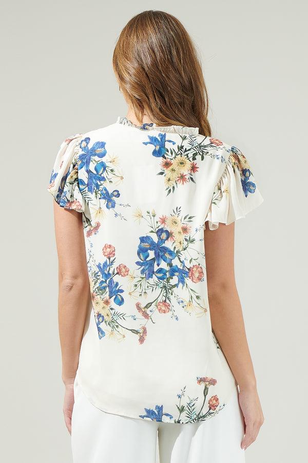 Sugarlips Jacinta Floral Flutter Sleeve Blouse