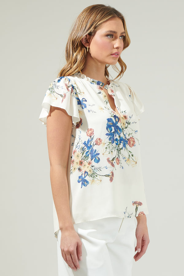 Sugarlips Jacinta Floral Flutter Sleeve Blouse