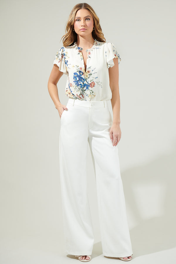 Sugarlips Jacinta Floral Flutter Sleeve Blouse