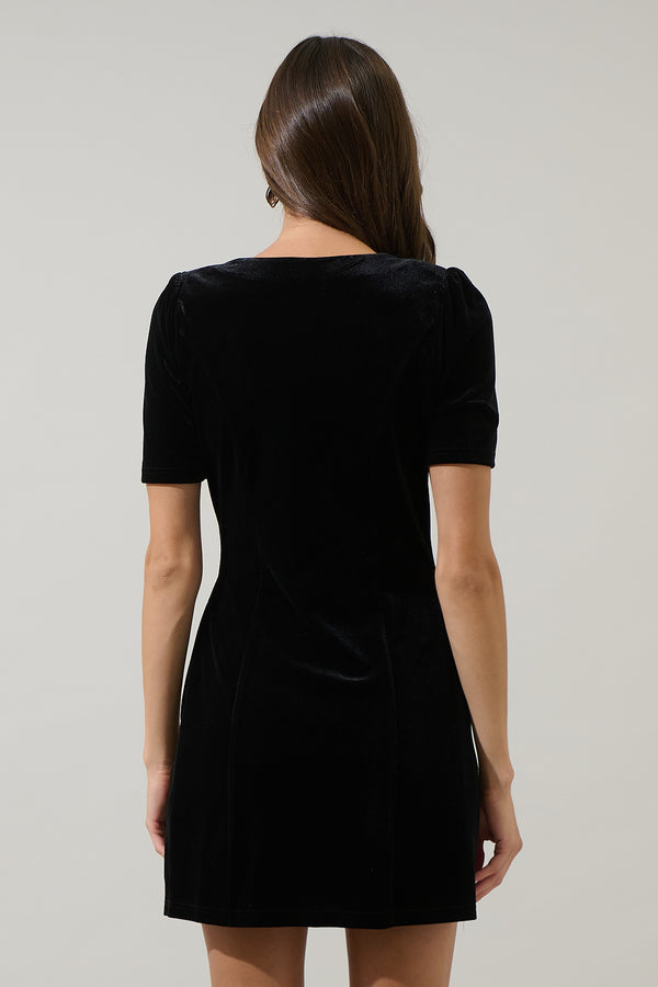 Sugarlips Jackson Velvet Button Mini Dress