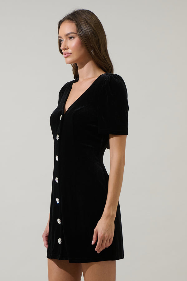 Sugarlips Jackson Velvet Button Mini Dress