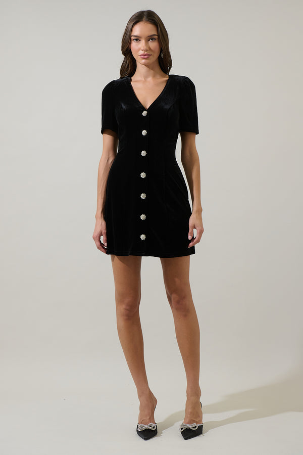 Sugarlips Jackson Velvet Button Mini Dress