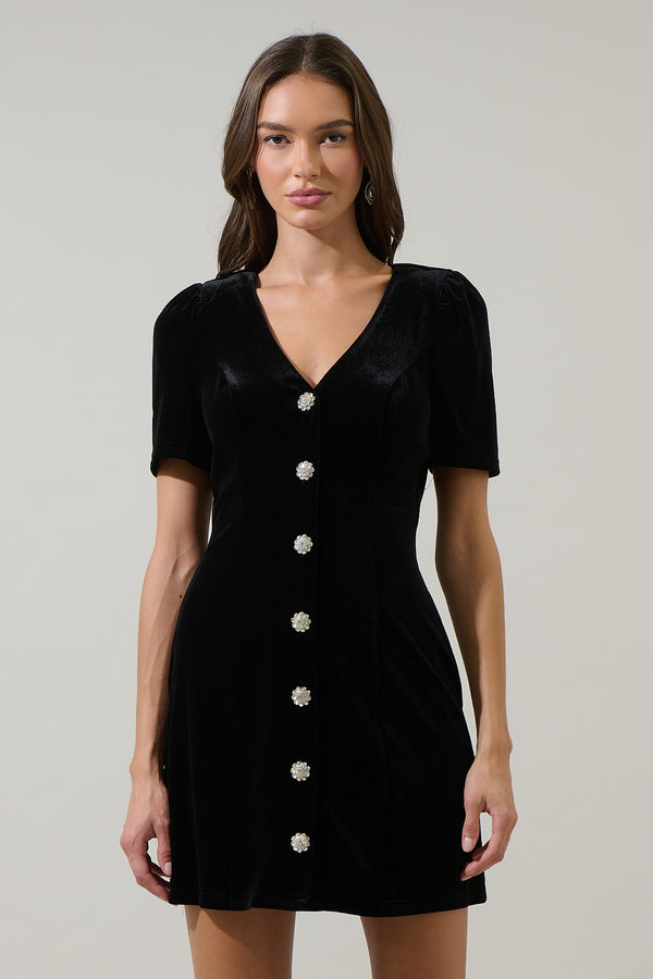 sugarlips Jackson Velvet Button Mini Dress