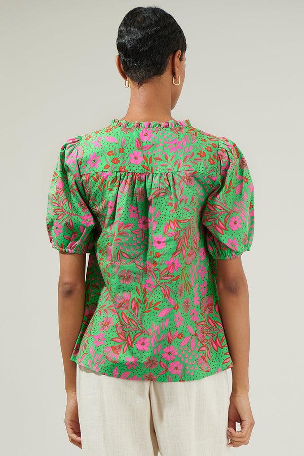 Sugarlips Jade Floral Kenni Split Neck Top