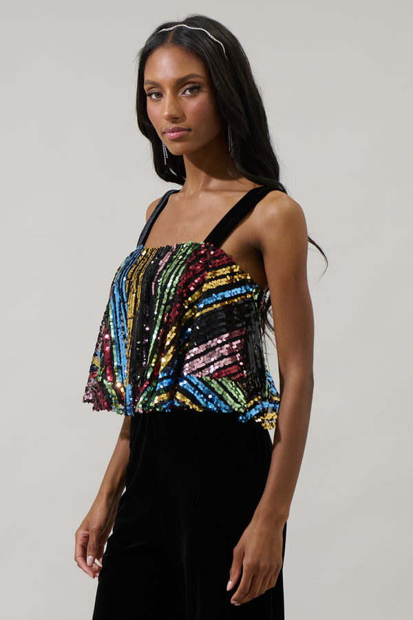 Sugarlips Jaen Striped Sequin Tank Top