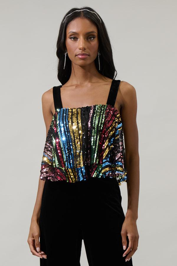 sugarlips Jaen Striped Sequin Tank Top