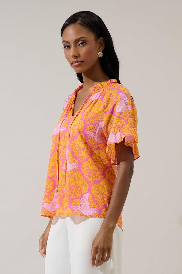 Sugarlips Jaidy Floral Erie Split Neck Top