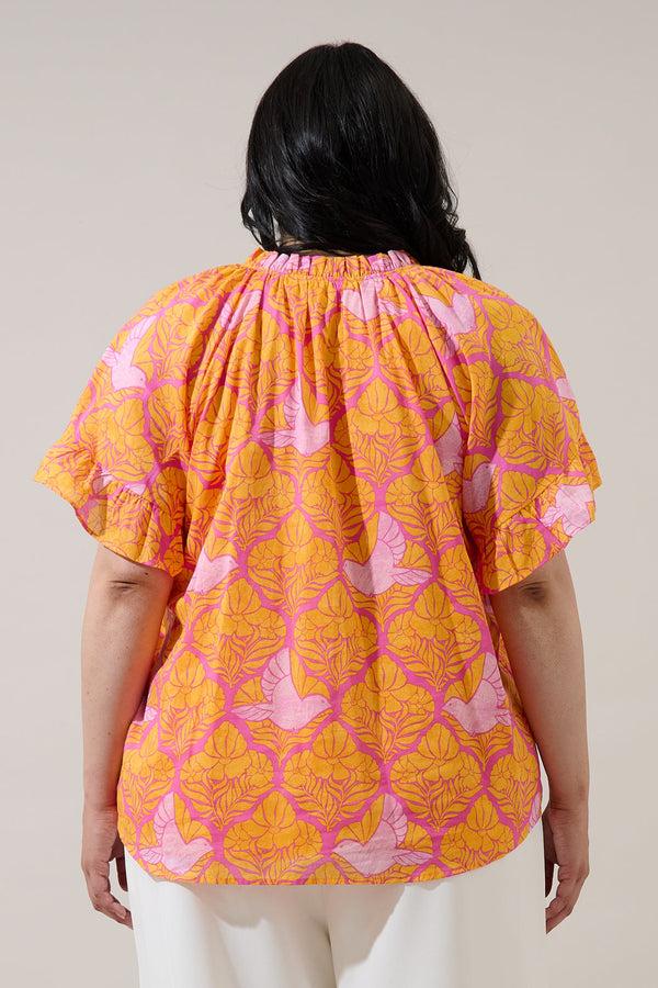 Sugarlips Jaidy Floral Erie Split Neck Top Curve