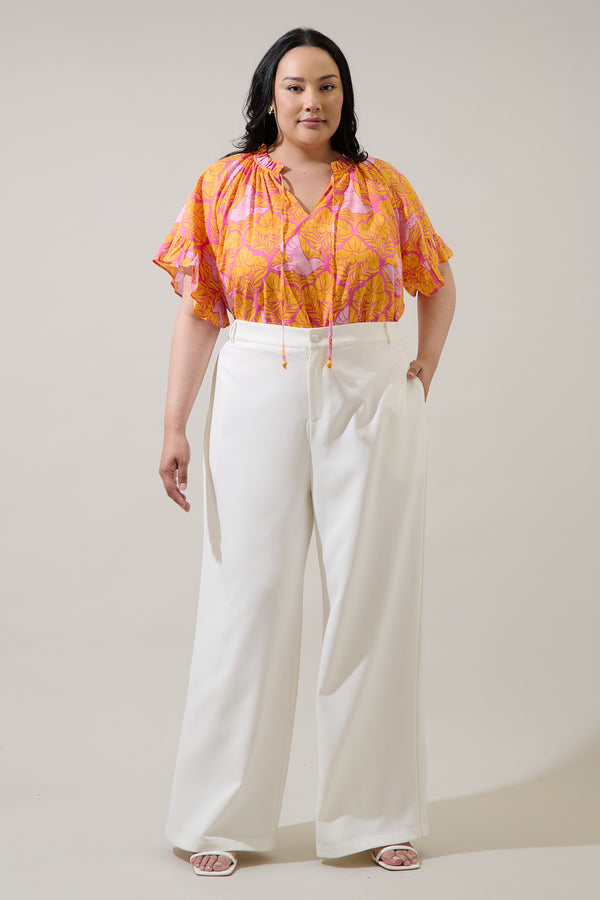 Sugarlips Jaidy Floral Erie Split Neck Top Curve