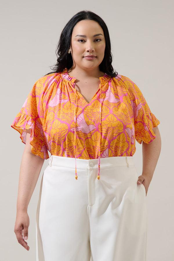 sugarlips Jaidy Floral Erie Split Neck Top Curve