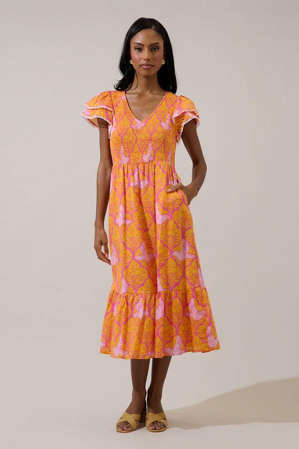 sugarlips Jaidy Floral Patte Tiered Midi Dress