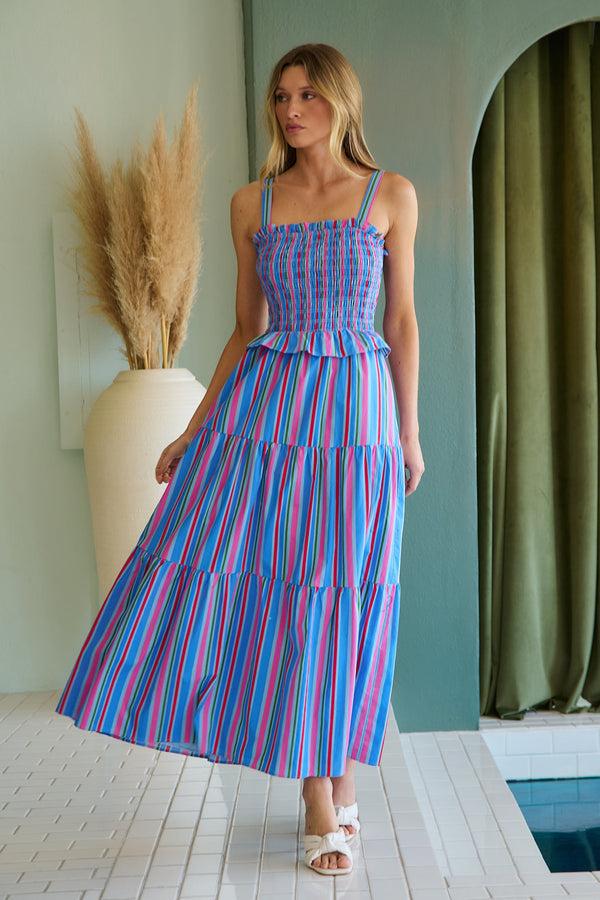 sugarlips Jaimie Stripes Lindsy Smocked Maxi Dress