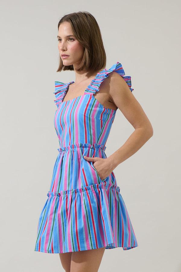 Sugarlips Jaimie Stripes Ruffle Tiered Mini Dress