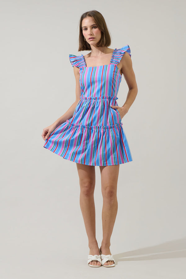 Sugarlips Jaimie Stripes Ruffle Tiered Mini Dress