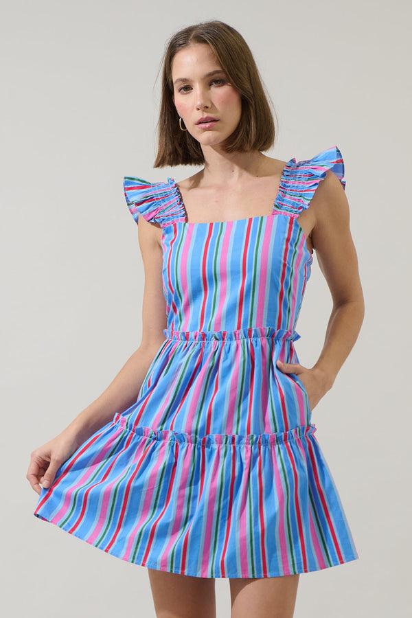 sugarlips Jaimie Stripes Ruffle Tiered Mini Dress