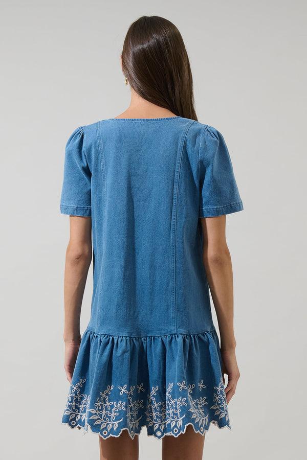 Sugarlips Jamie Denim Embroidered Mini Dress