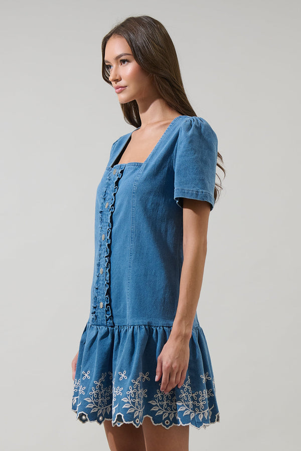 Sugarlips Jamie Denim Embroidered Mini Dress