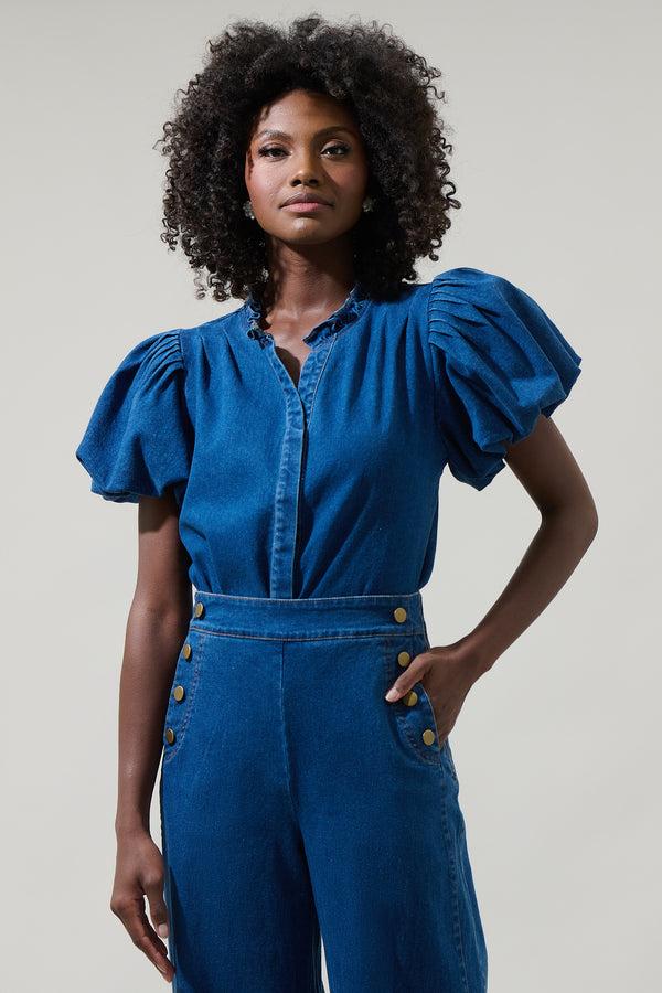 Sugarlips Jamie Denim Jayla Button Down Top