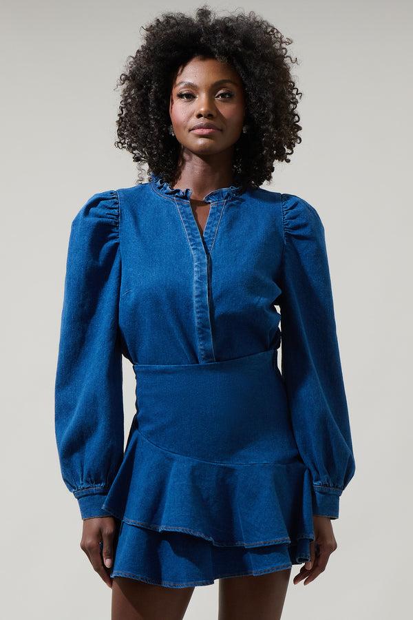 Sugarlips Jamie Denim Laye Button Down Top
