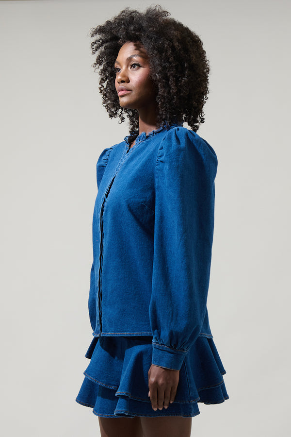 Sugarlips Jamie Denim Laye Button Down Top