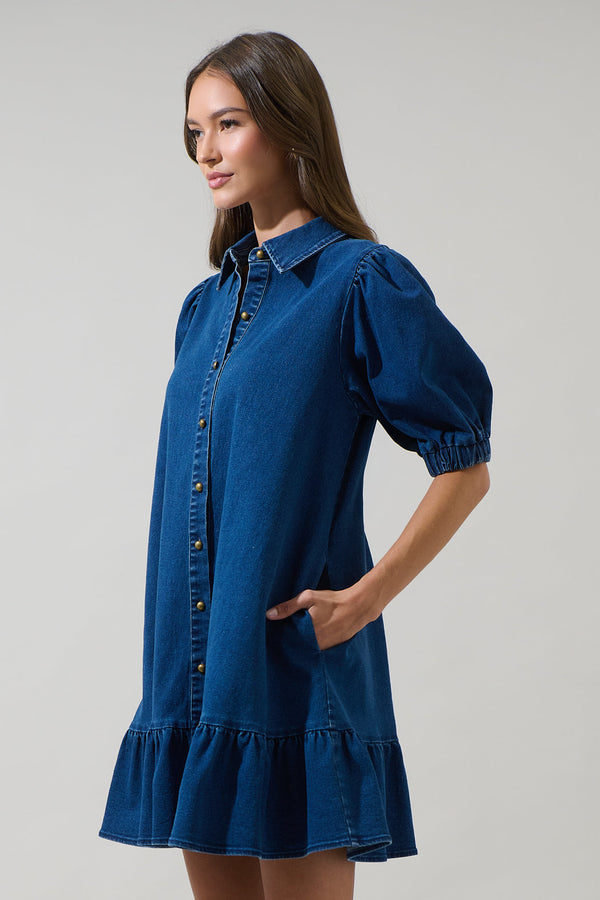 Sugarlips Jamie Denim Levy Button Down Shift Dress