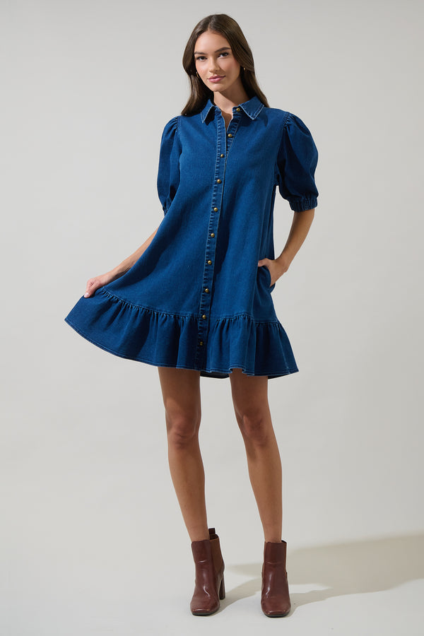 Sugarlips Jamie Denim Levy Button Down Shift Dress