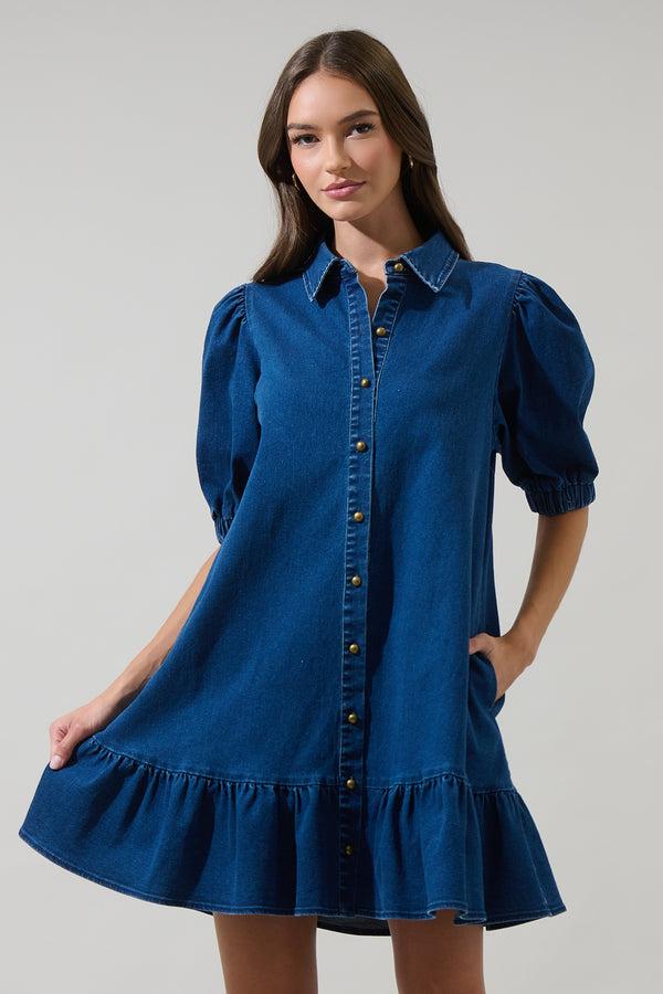 sugarlips Jamie Denim Levy Button Down Shift Dress