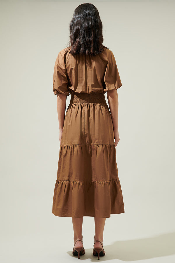 Sugarlips Jamila Poplin Puff Sleeve MIdi Dress