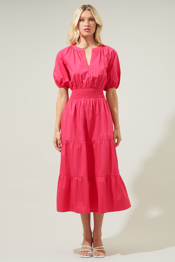 Sugarlips Jamila Poplin Puff Sleeve MIdi Dress