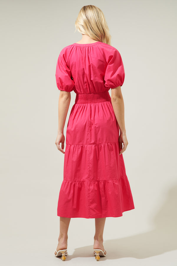 Sugarlips Jamila Poplin Puff Sleeve MIdi Dress