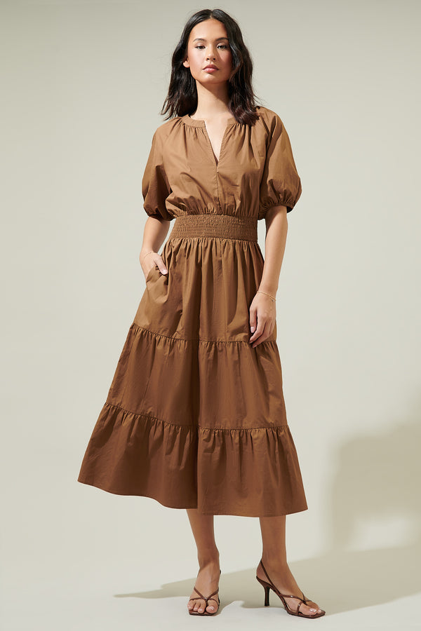 sugarlips Jamila Poplin Puff Sleeve MIdi Dress
