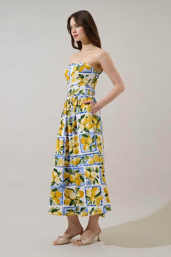 Sugarlips Janelle Strapless Midi Dress Lemon Zest