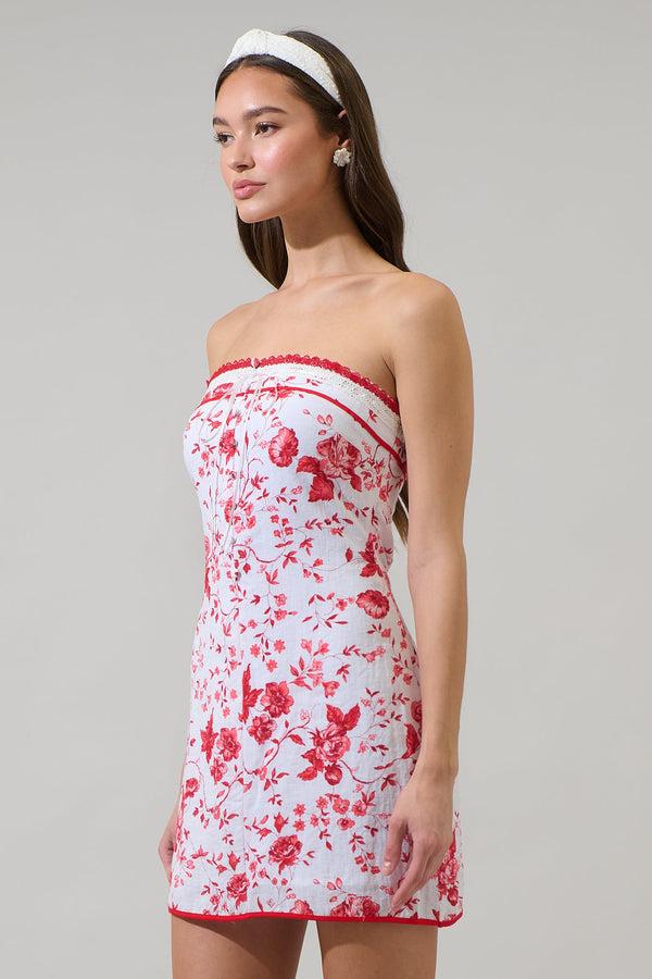 Sugarlips Jase Floral Cian Strapless Mini Dress