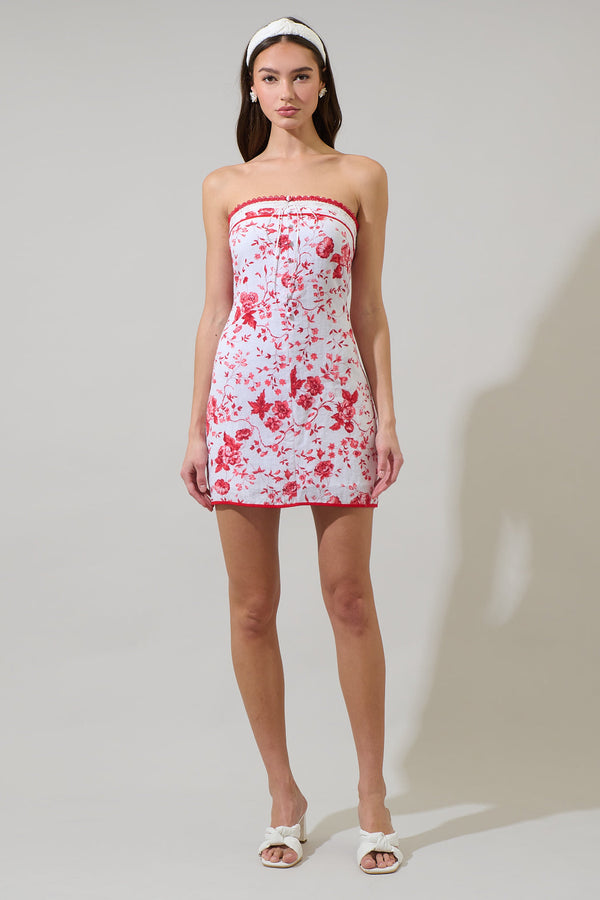 Sugarlips Jase Floral Cian Strapless Mini Dress
