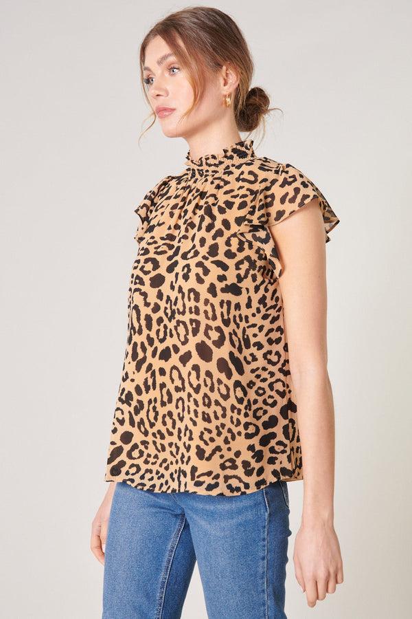 Sugarlips Java Leopard Sun Up Mock Neck Blouse
