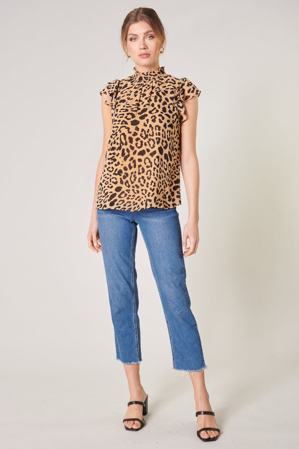 Sugarlips Java Leopard Sun Up Mock Neck Blouse