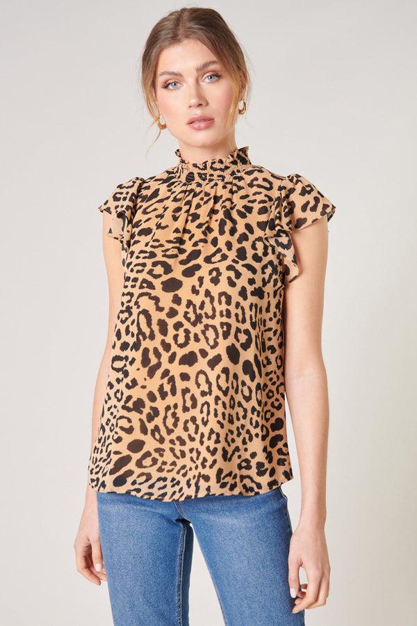 sugarlips Java Leopard Sun Up Mock Neck Blouse