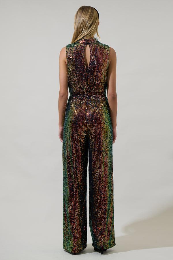 Sugarlips Jaylah Sequin Siren Drape Neck Jumpsuit