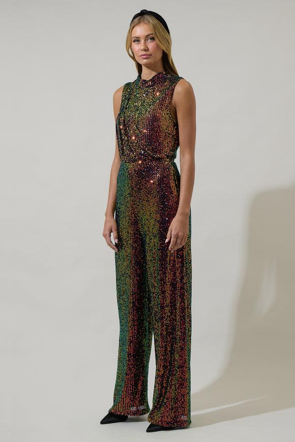 Sugarlips Jaylah Sequin Siren Drape Neck Jumpsuit