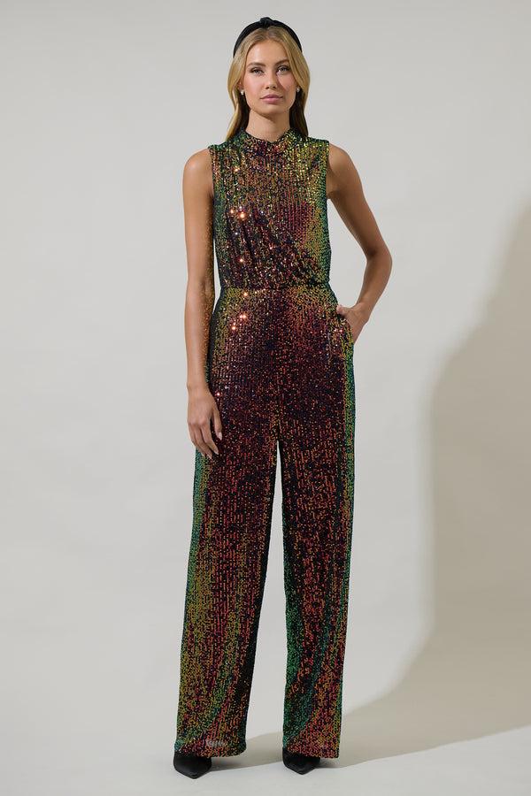 sugarlips Jaylah Sequin Siren Drape Neck Jumpsuit