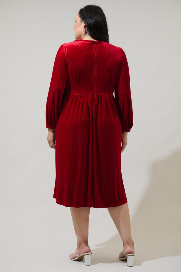 Sugarlips Jena Glow Bow Velvet Midi Dress Curve