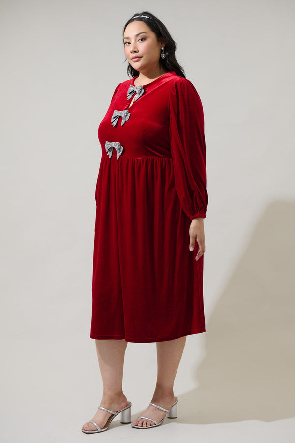 Sugarlips Jena Glow Bow Velvet Midi Dress Curve