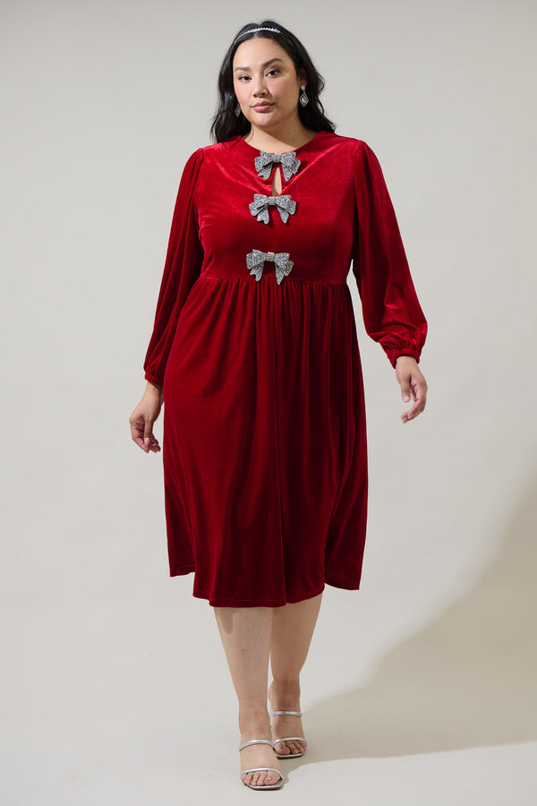 Sugarlips Jena Glow Bow Velvet Midi Dress Curve