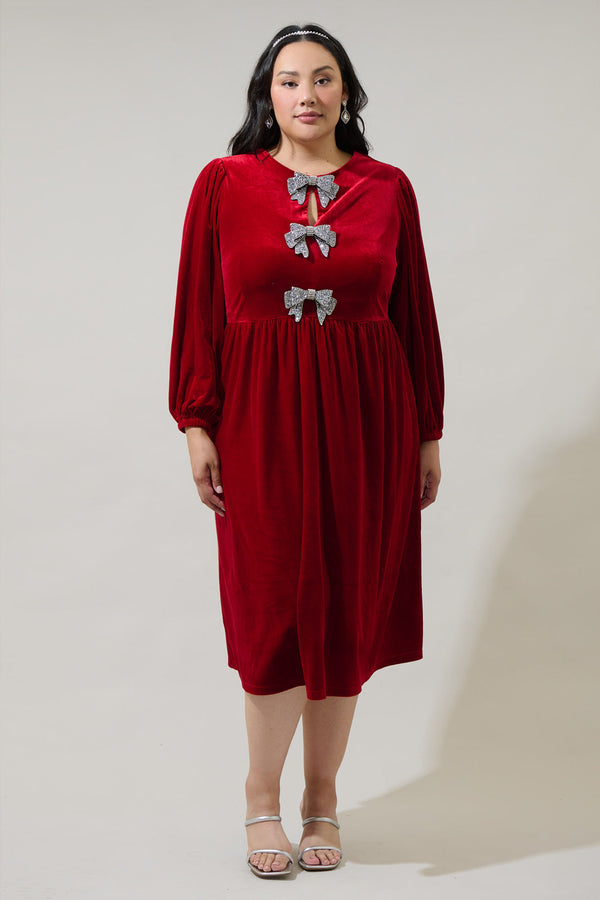 sugarlips Jena Glow Bow Velvet Midi Dress Curve
